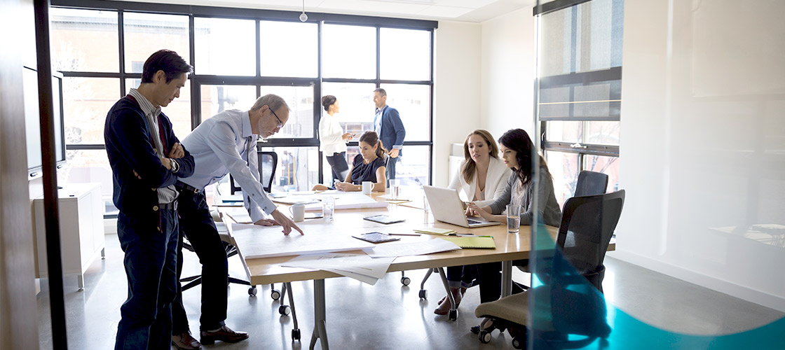 Small business team working in conference room 