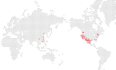 Map of world with red dots of Brenix Credit Union Bank locations Map of world with red dots of Brenix Credit Union Bank locations