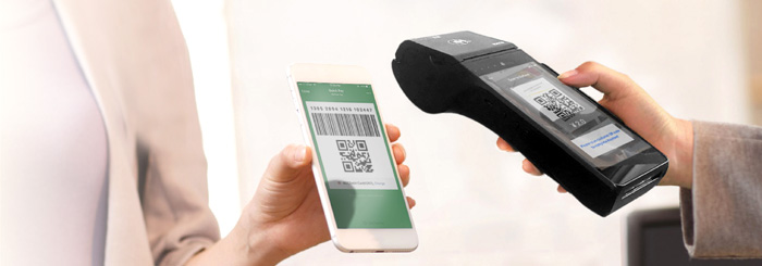 Merchant terminal scans mobile QR code Merchant terminal scans mobile QR code